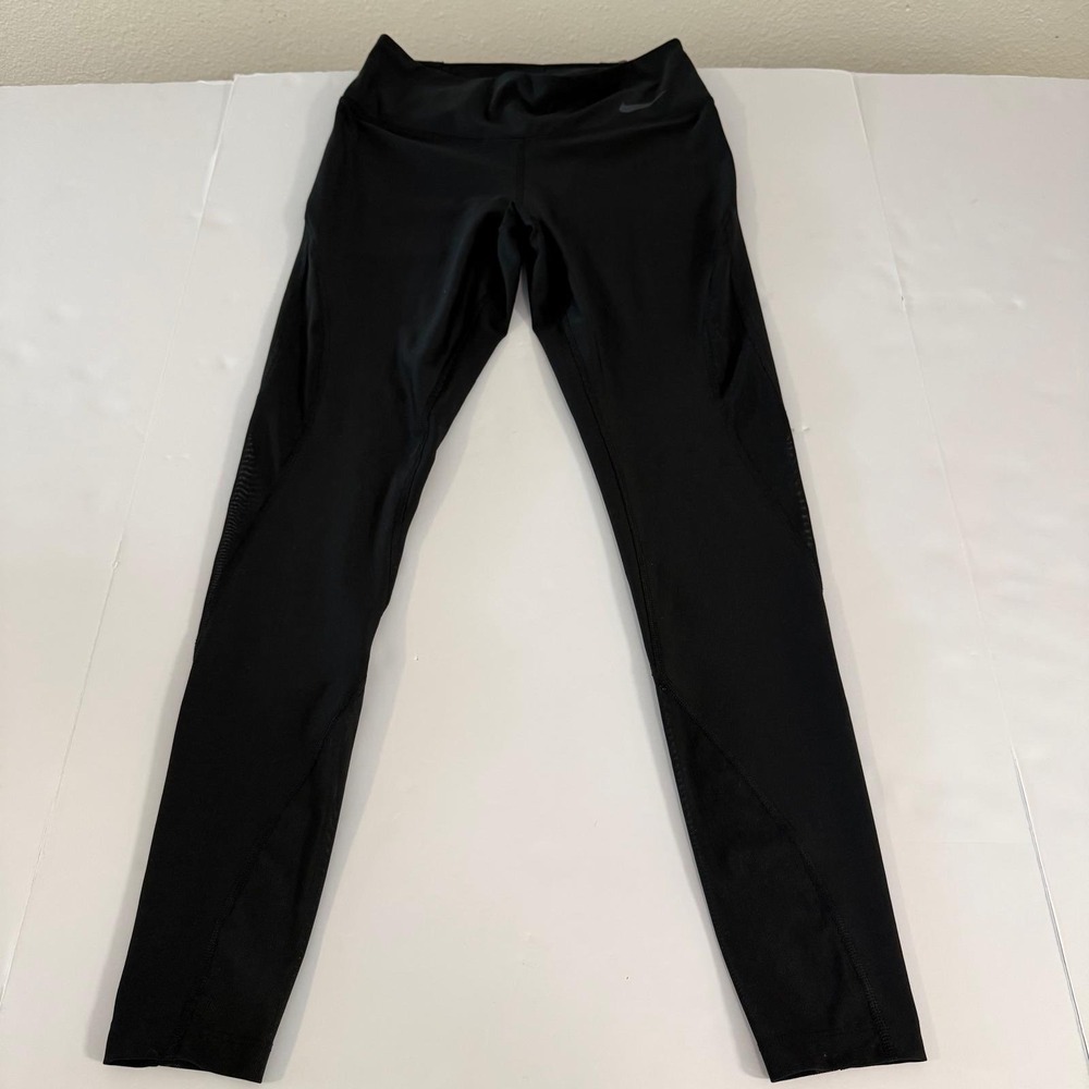 Nike Dri-FIT Women Black Mesh Panel Running Training Leggings Small
